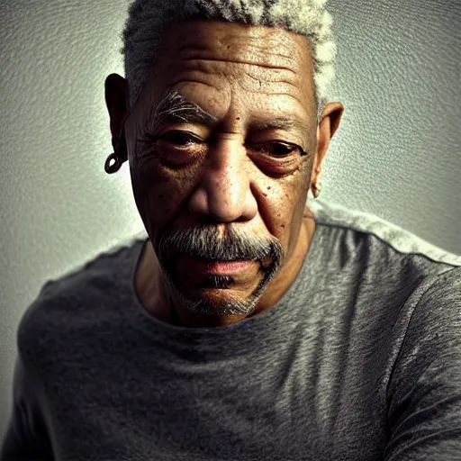 Image similar to hyperrealistic mixed media high resolution painting of Benjamin Hammond Haggerty Macklemore Morgan Freeman, stunning 3d render inspired art by István Sándorfi and Greg Rutkowski and Unreal Engine, perfect facial symmetry, dim volumetric lighting, 8k octane beautifully detailed render, full body shot, post-processing, extremely hyper-detailed, intricate, epic composition, highly detailed attributes, highly detailed atmosphere, cinematic lighting, masterpiece, trending on artstation, very very detailed, masterpiece, stunning, flawless completion, lifelike texture, perfection,