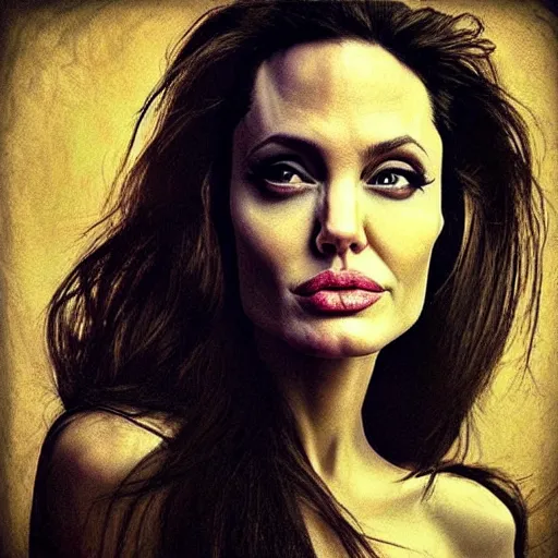 Image similar to “Angelina Jolie portrait, whole body in flower tattoo”