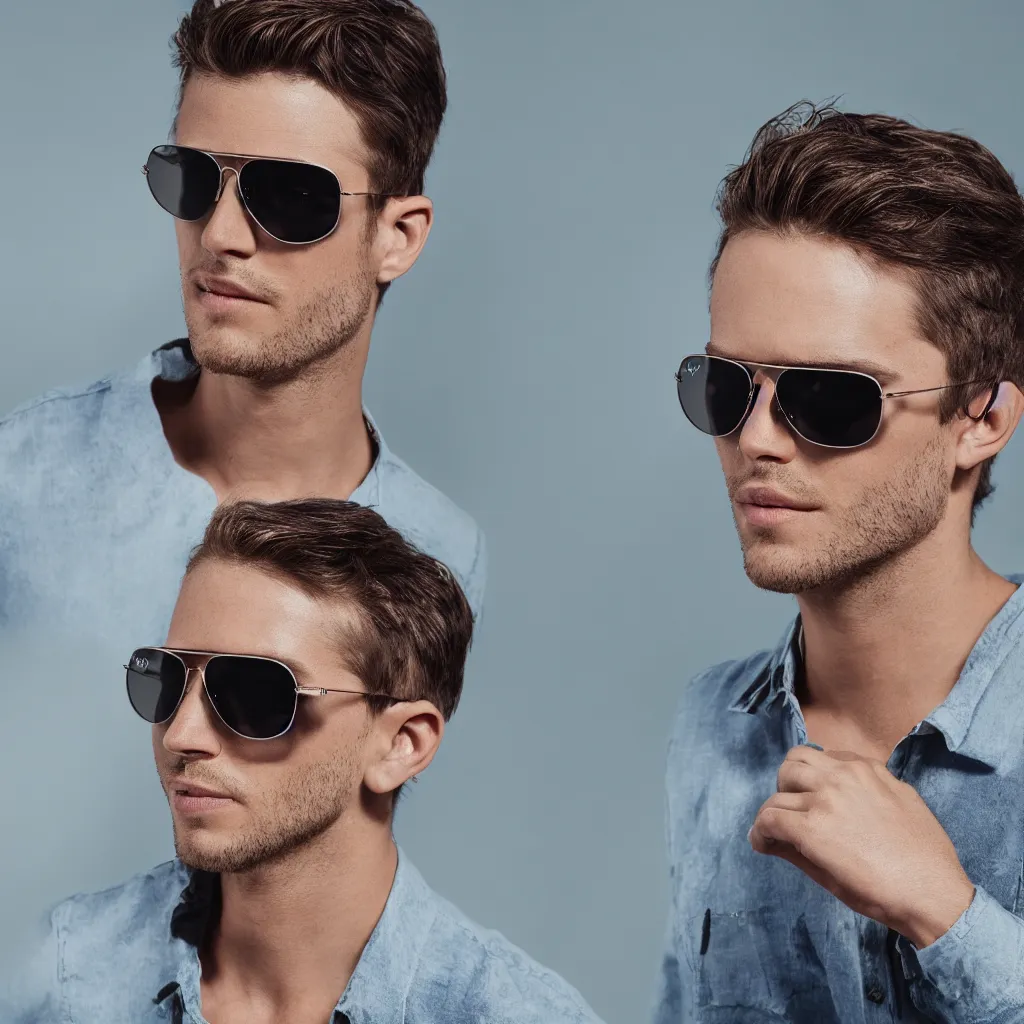 Image similar to one handsome man wearing ray ban aviators, studio photo, 4 k