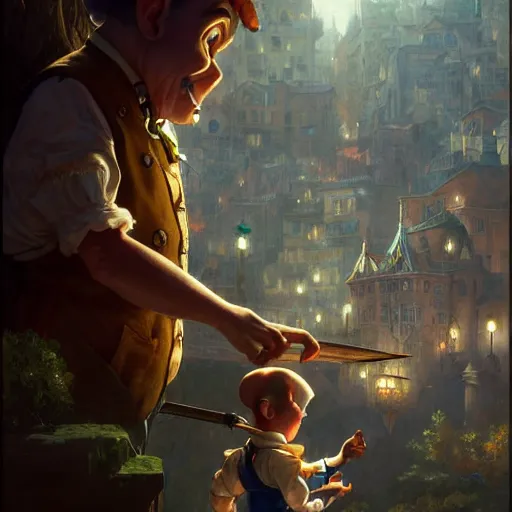 Prompt: Brian Stelter as Pinocchio, digital art, hyper realistic, highly detailed, cinematic lighting, artstation, sharp focus, by artgerm and greg rutkowski and alphonse mucha