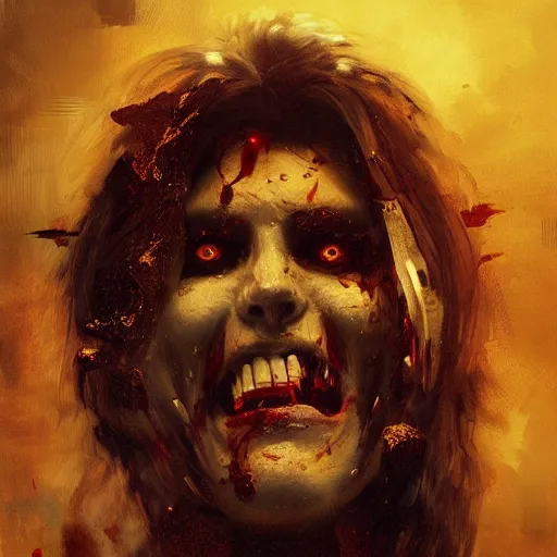 Prompt: portrait painting of a vampire monster, mysterious atmospheric lighting, feral, teeth, a bit of blood, manor, medieval, dark fantasy, painted, intricate, volumetric lighting, rich deep colours masterpiece, golden hour, sharp focus, ultra detailed, by ruan jia