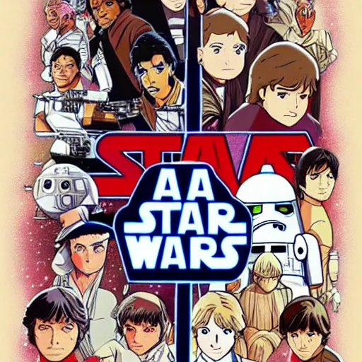 Prompt: Star Wars A New Hope poster drawn in anime style of Studio Ghibli