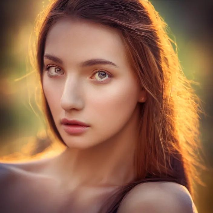 Image similar to portrait of a beautiful woman. very coherent symmetrical artwork. cinematic, hyper realism, high detail, 8k, soft autumn sunlight, natural background, 50 mm lens photography, 3/4 view portrait, full body portrait