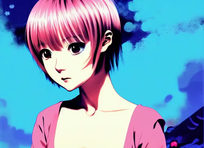 Prompt: ilya kuvshinov editorial illustration colorful anime portrait of shiina ringo, murata range, blue submarine no 6, manga, fine texture, detailed, perfect anime face, dramatic lighting, film grain, textured brush strokes, dynamic composition, moody, vivid, volumetric light, alphonse mucha, last exile, fine stippled lighting, tsuruta kenji