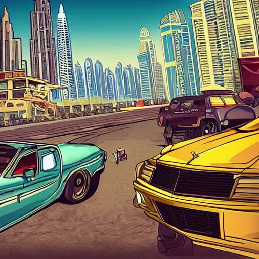 Prompt: gta : dubai, official fanart