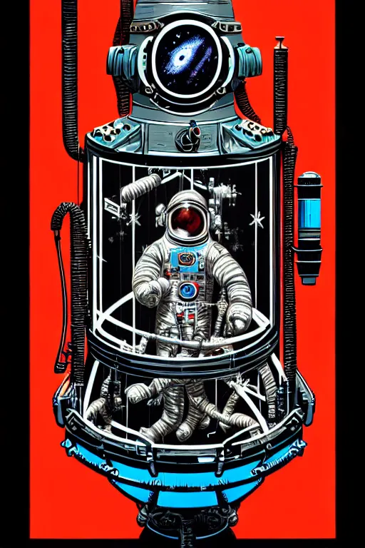 Image similar to steampunk cryo chamber containing an astronaut, high details, intricately detailed, by vincent di fate, inking, 3 color screen print, masterpiece, trending on artstation,, sharp, details, hyper - detailed, hd, 4 k, 8 k