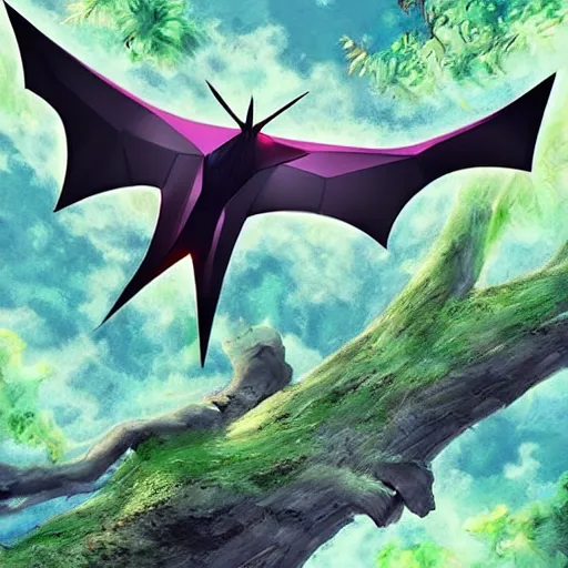 Image similar to pokemon that looks like a bat, hanging upside down from a tree ， like a light bulb in the art, digital art. unreal engine.
