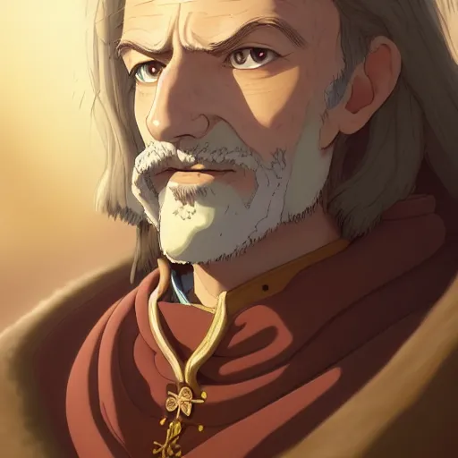 Image similar to portrait of a medieval old king, peter the great, artstation, cartoon, elegant, highly detailed, digital painting, masterpiece art by ghibli!, makoto shinkai!, bluth!, fujita goro!, giraud!, ghailan!, akihiko yoshida!, fadeev! 8 k