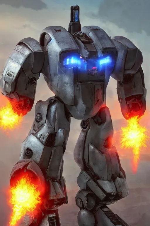 Image similar to mechwarrior 5 : mercenaries mech megaman transformer robot boss tank engine game octane render, 4 k, hd 2 0 2 2 3 d cgi rtx hdr style chrome reflexion glow fanart, global illumination ray tracing hdr fanart arstation by ian pesty by jesper ejsing pixar and disney unreal zbrush central hardmesh