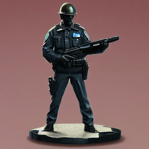 Prompt: Image on the store website, eBay, 80mm Resin figure model of a cop with pistol.