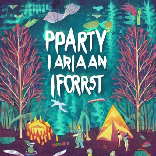 Image similar to : party in a forest in ghostshrimp style art