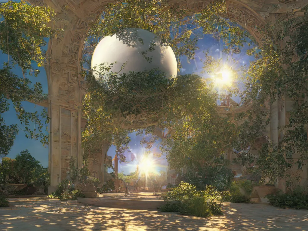 Image similar to 3 d render, sunlight study, the universe is a spheroid region 7 0 5 meters in diameter, art nouveau, by john william waterhouse and ( ( ( ( ( lisa frank ) ) ) ) ), 8 k, sharp focus, octane render