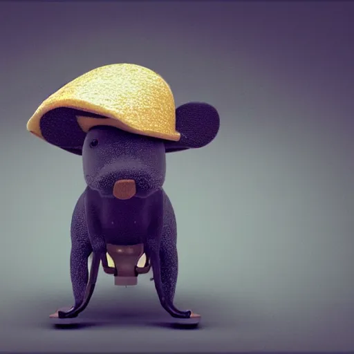 Prompt: mole the animal with an elegant hat on a wheelchair, octane render, 3 d render, 3 d, high details, 8 k, sharp focus