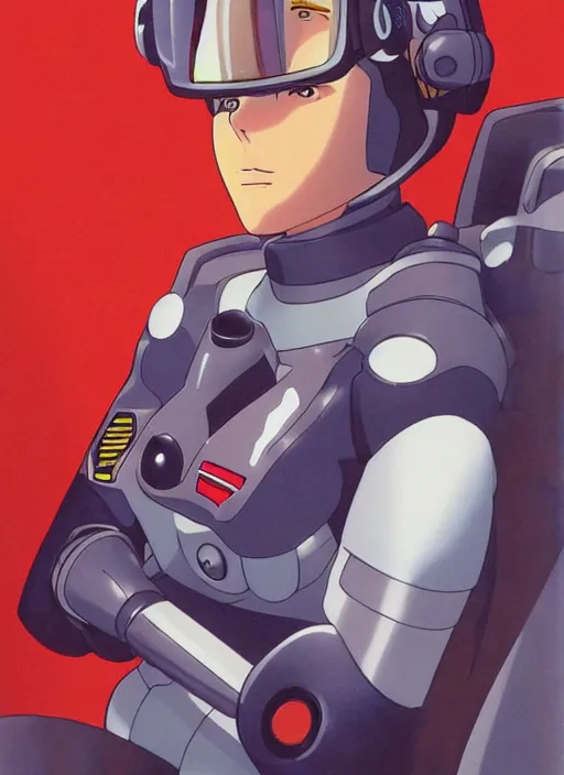 Image similar to Portrait of a female mech pilot in a latex bodysuit, 90s anime, cel-shaded, highly detailed, dramatic background, complementary lighting, poster