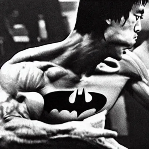 Image similar to a photo of bruce lee versus batman