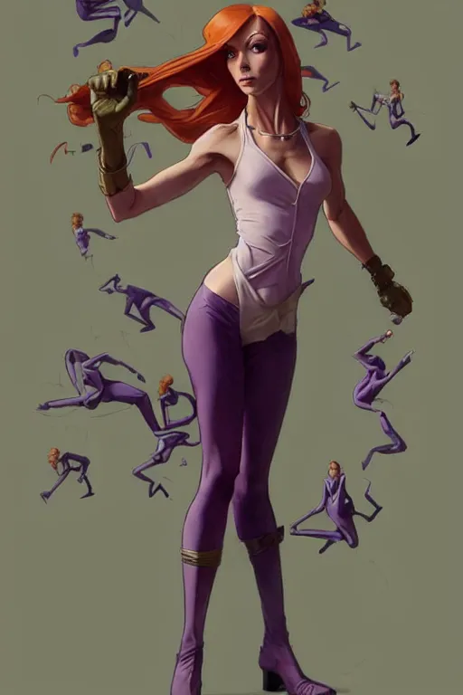 Image similar to aeon flux as Daphne Scooby doo picture by Greg Rutkowski, dynamic pose, matte painting, intricate, fantasy concept art, elegant, by Stanley Artgerm Lau, WLOP, golden ratio, thomas kindkade, alphonse mucha, loish, Peter chung, norman Rockwell,