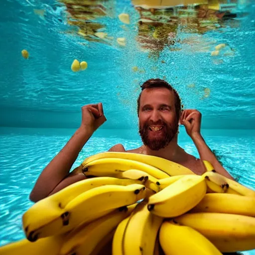 Image similar to a man drowning in a pool full of bananas