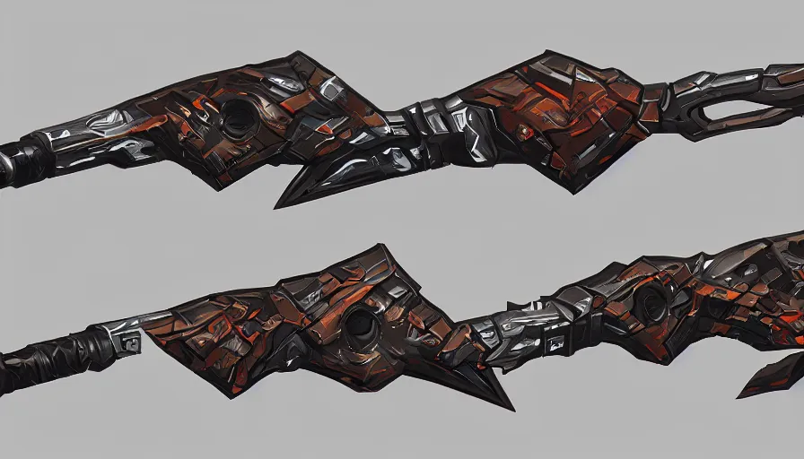 Image similar to weapon design by jama jurabaev, trending on artstation, high quality, brush stroke, for aaa game