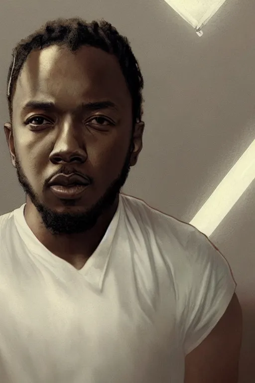 Image similar to ultra realistic kendrick lamar, background is white and blank, elegant, highly detailed, digital painting, concept art, smooth, sharp focus, illustration, art by greg rutkowski and alphonse mucha