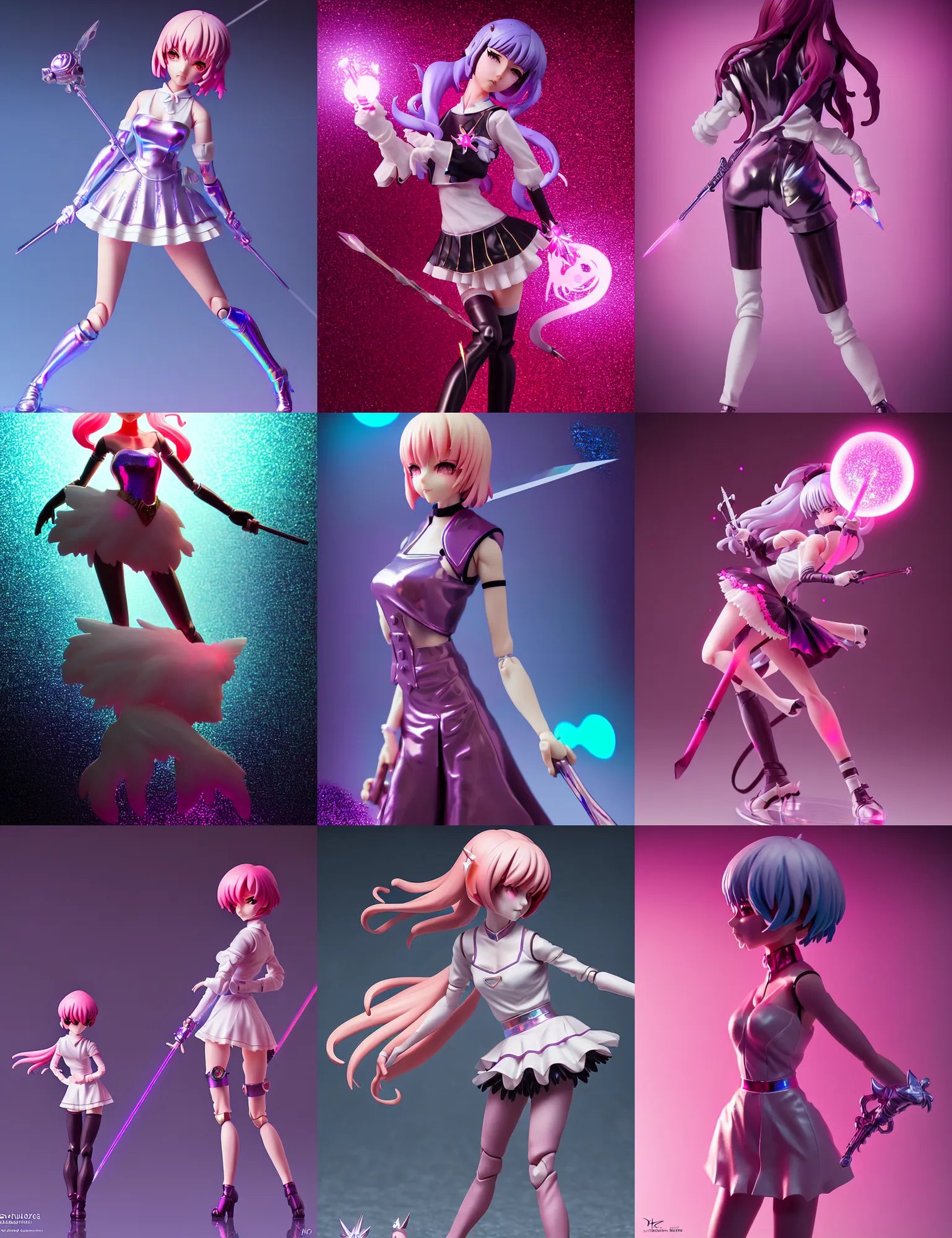 Prompt: ilya kuvshinov isolated magical girl vinyl figure, artisan designer figure photography, glitter accents on figure, holographic undertones, expert human proportions, high detail, ethereal lighting, rim light, expert light effects on figure, sharp focus, dramatic composition and glowing effects unreal engine, octane, editorial awarded best character design