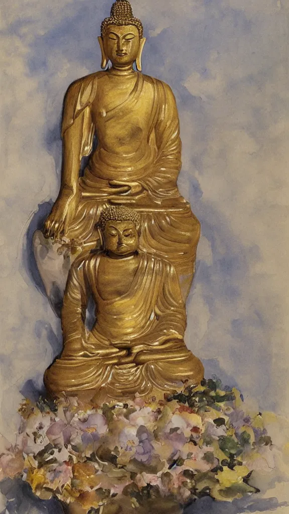 Image similar to a huge buddha rabbit god statue beside a persian pot by john singer sargent