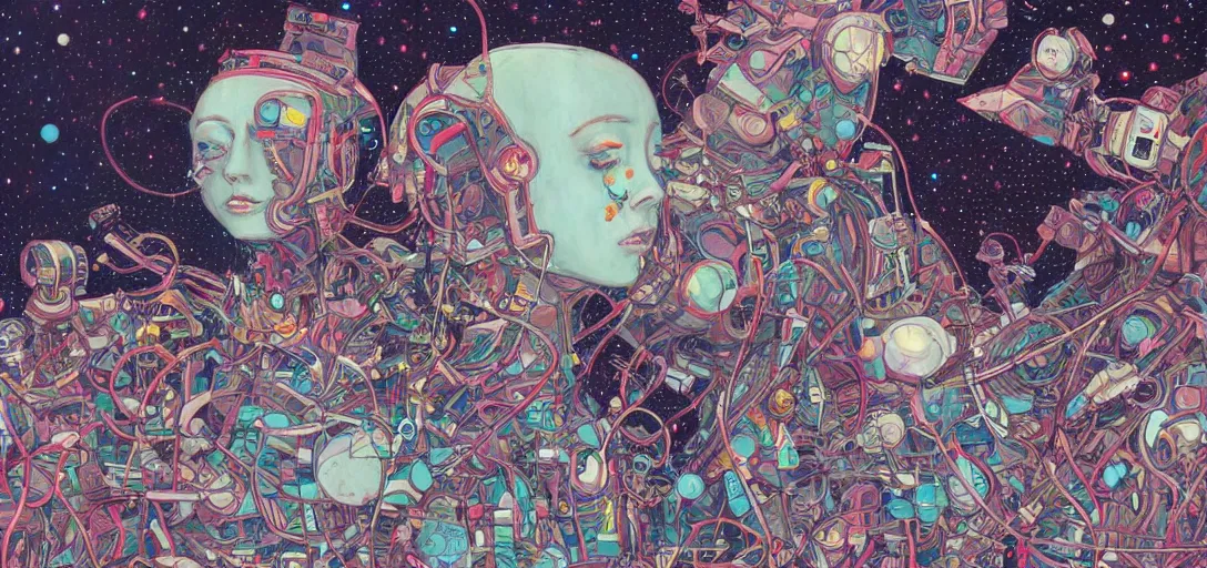 Image similar to beautiful ai robot feminine liminal space in outer space by james jean