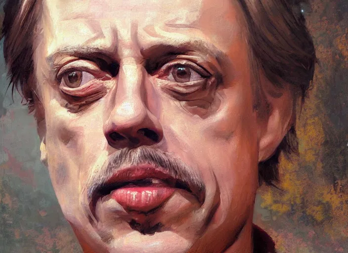 Prompt: a highly detailed beautiful portrait of the face of steve buscemi carved on the side of a mountain, by gregory manchess, james gurney, james jean