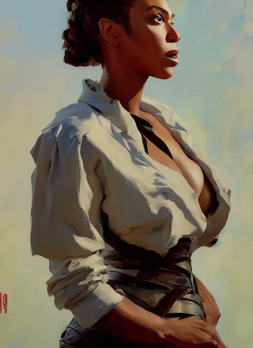 Image similar to portrait of beyonce instagram model jodhpurs greg manchess painting by sargent and leyendecker, studio ghibli, fantasy, medium shot, asymmetrical, intricate, elegant, matte painting, illustration, hearthstone, by greg rutkowski, by greg tocchini, by james gilleard, by joe fenton