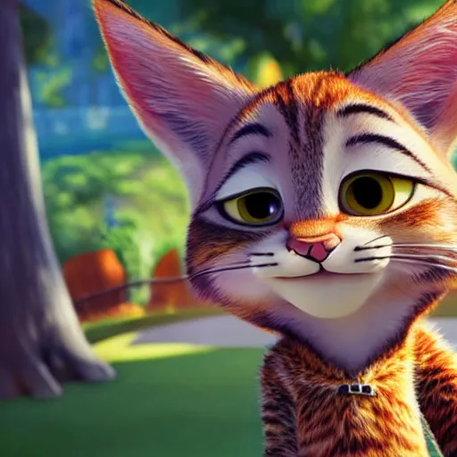 Prompt: a portrait of a girl tabby cat in zootopia (2016)