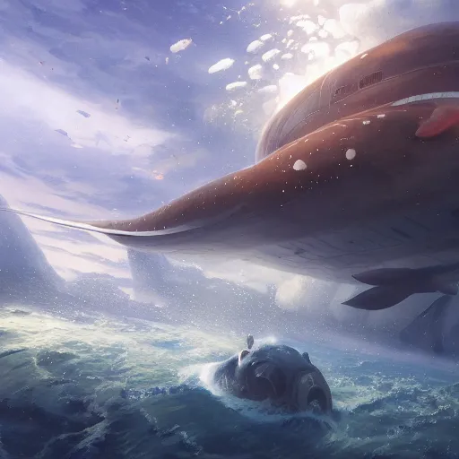 Image similar to subsurface scattering, white, giant submarine, koi colors only, octane render, jesper ejsing, justin gerard, james jean, tomasz alen kopera, cgsociety, fenghua zhong, makoto shinkai, highly detailed, rim light, art, cinematic lighting, very coherent, hyper realism, 8 k