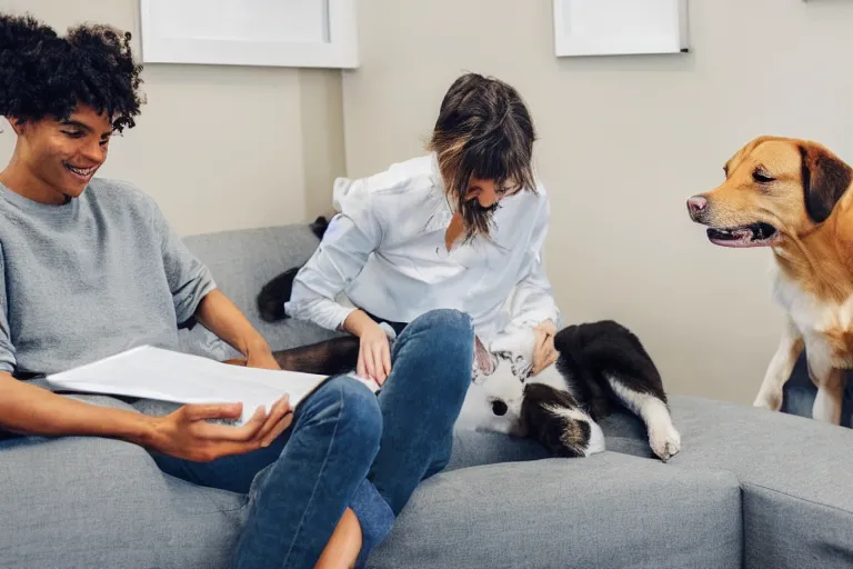 Image similar to pets are working in co - working modern offices