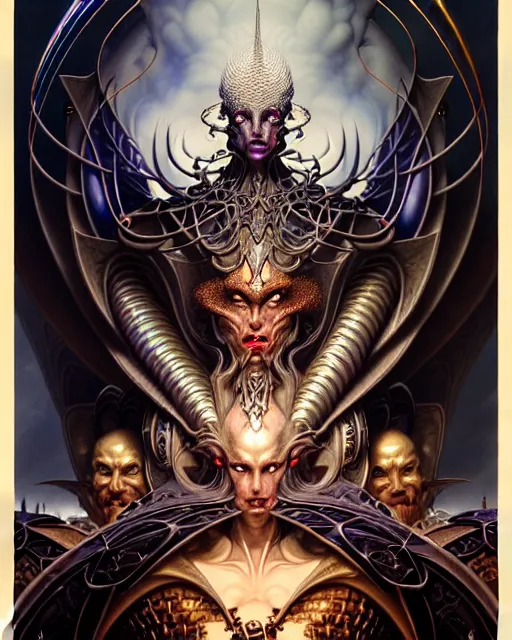 Image similar to a portrait of the armies of good and evil, fantasy character portrait made of fractals facing each other, ultra realistic, wide angle, intricate details, the fifth element artifacts, highly detailed by peter mohrbacher, hajime sorayama, wayne barlowe, boris vallejo, aaron horkey, gaston bussiere, craig mullins