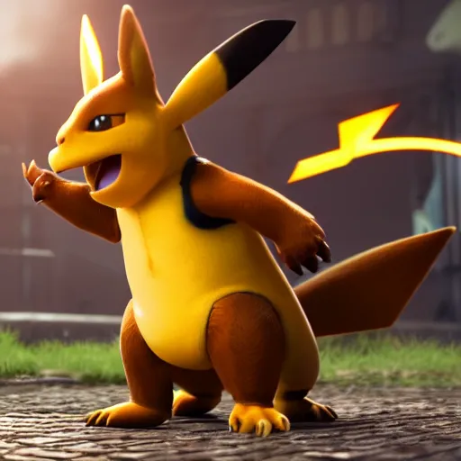 Prompt: game screenshot of the pokemon charizard, ubisoft, capcom octane render blender cgsociety, detective pikachu style, paleoartist, concept art by rj palmer