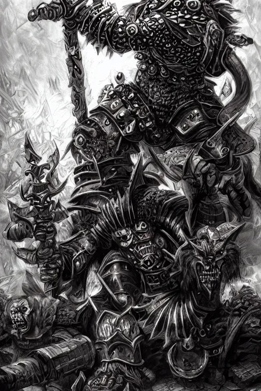 Image similar to chaos dwarf, fantasy, warhammer, highly detailed, digital art, sharp focus, trending on art station, kentaro miura manga art style