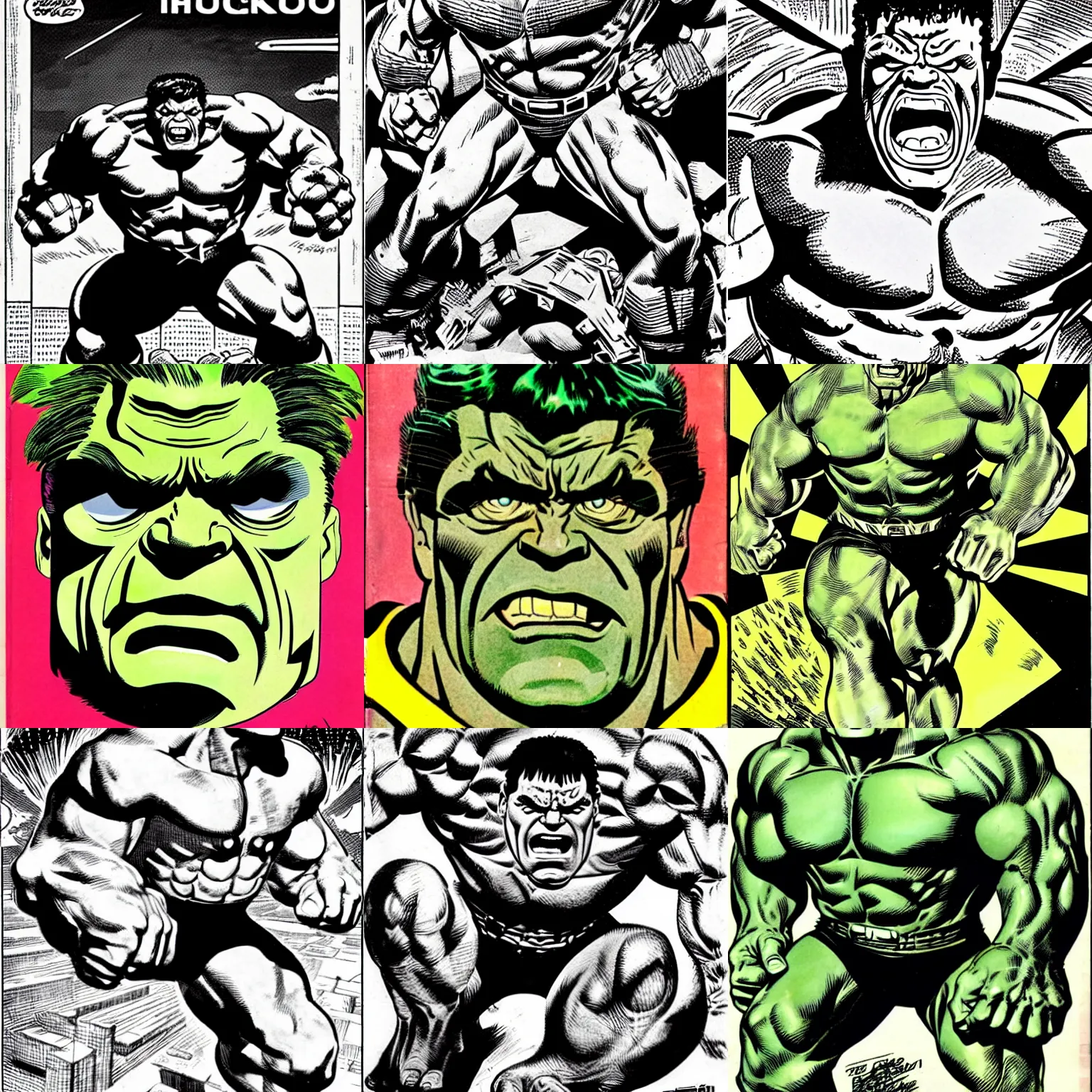 Prompt: by jack kirby comic book macro face of hulk