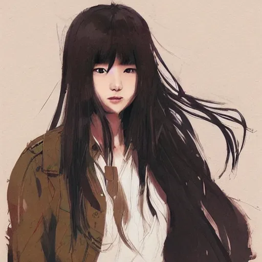 Prompt: full body portrait of a korean schoolgirl with long hair and bangs, her hands are thin red tedrils, dramatic lighting, illustration by Greg rutkowski, yoji shinkawa, 4k, digital art, concept art, trending on artstation