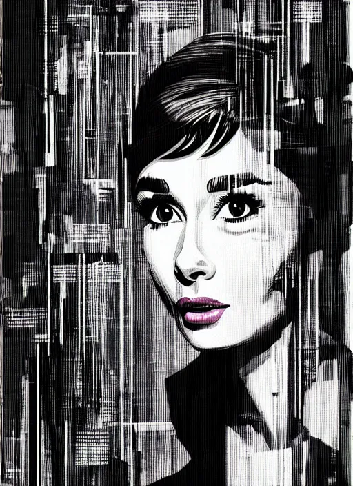 Image similar to audrey hepburn, detailed cyberpunk portrait by tim doyle