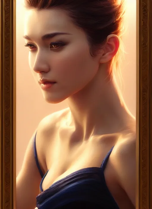 Image similar to photo of a gorgeous young woman in the style of stefan kostic, realistic, sharp focus, 8k high definition, insanely detailed, intricate, elegant, art by stanley lau and artgerm