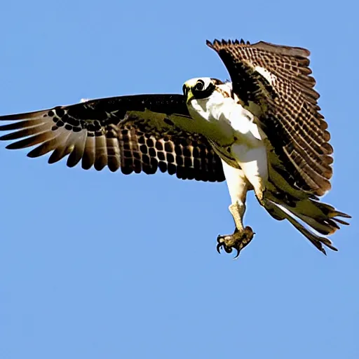 Prompt: a modern, dynamic graphic logo of a fearsome osprey in flight