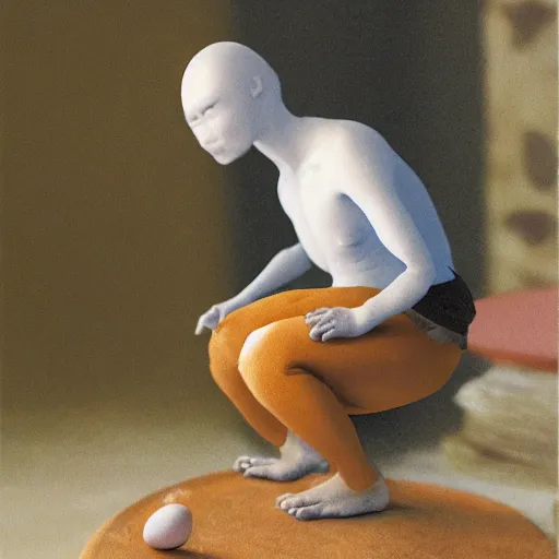 Image similar to the egg troll eating the last egg while looking sad, realistic photo,