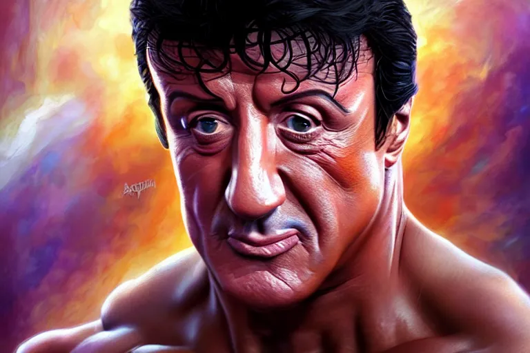 Prompt: sylvester stallone is a calzone pizza, hyper detailed, digital art, artstation, cinematic lighting, studio quality, smooth render, by artgerm, android jones, boris vallejo