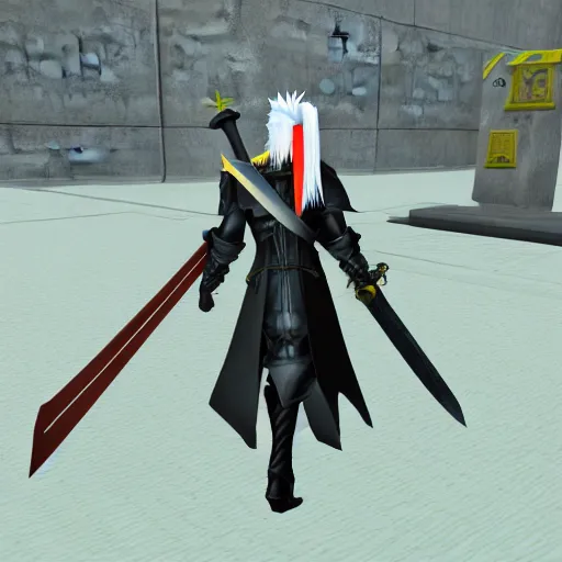 Image similar to an in game screenshot of sephiroth from final fantasy vil from roblox