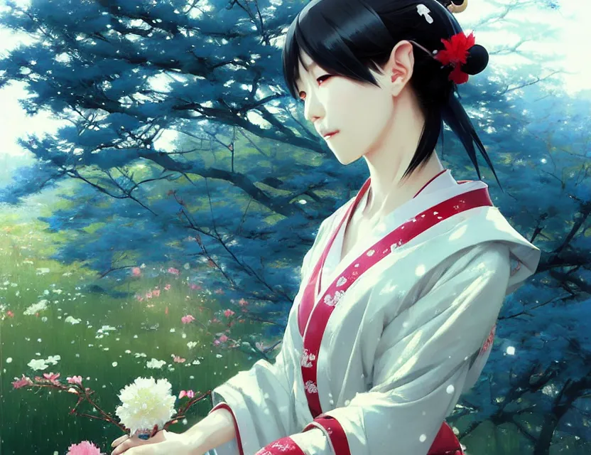 Image similar to a beautiful shibuya 1 0 9 female elf with haori and kimono decollete and jewelry | | snowy, realistic shaded, unpleasant face, channel, fasion, fine details, realistic shaded lighting poster by makoto shinkai, jeremy lipkin, michael garmash, magali villeneuve, artgerm, jeremy lipkin and michael garmash