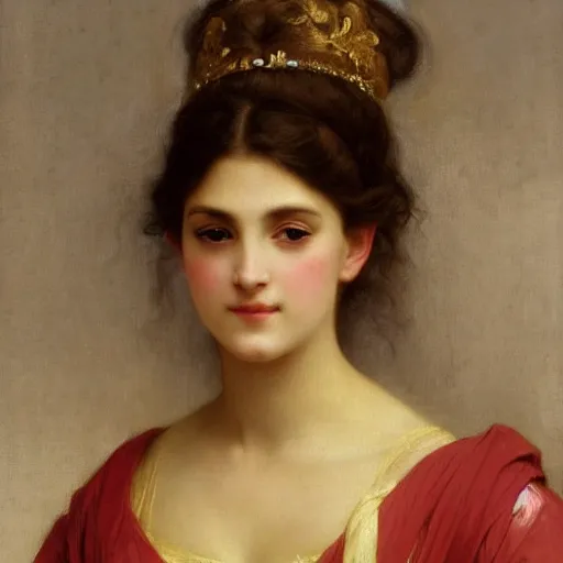 Image similar to portrait painting of a princess, close-up, elegant, graceful, by Bouguereau, highly detailed