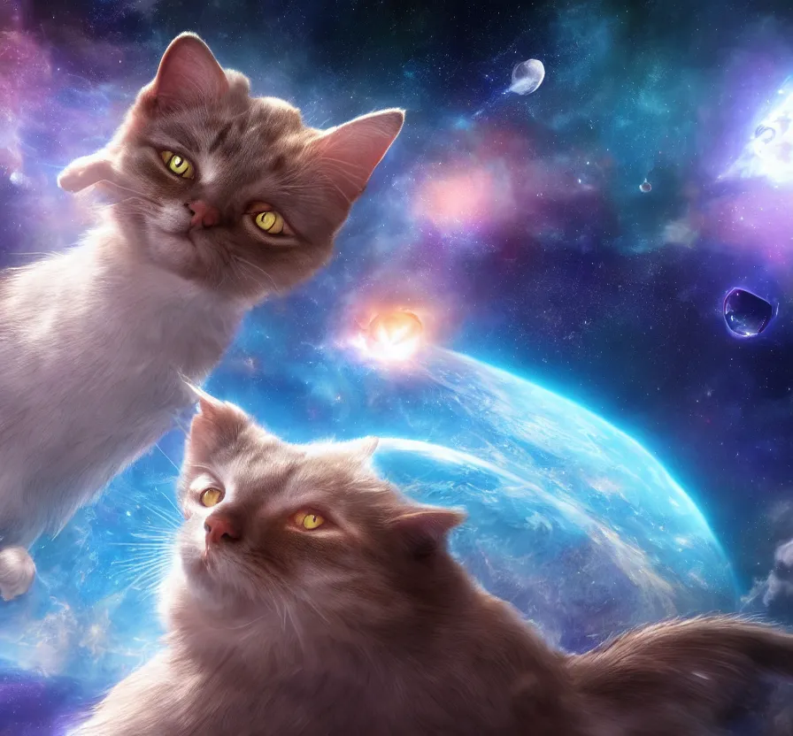 Image similar to spiritual cat in space, ue 5, ue 6, unreal engine 5, cinematic 4 k wallpaper, 8 k, ultra detailed, by popular digital artist, beautiful image, resolution, artstation