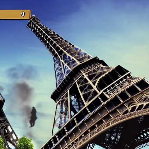 Prompt: the eiffel tower being destroyed photo realistic 4 k