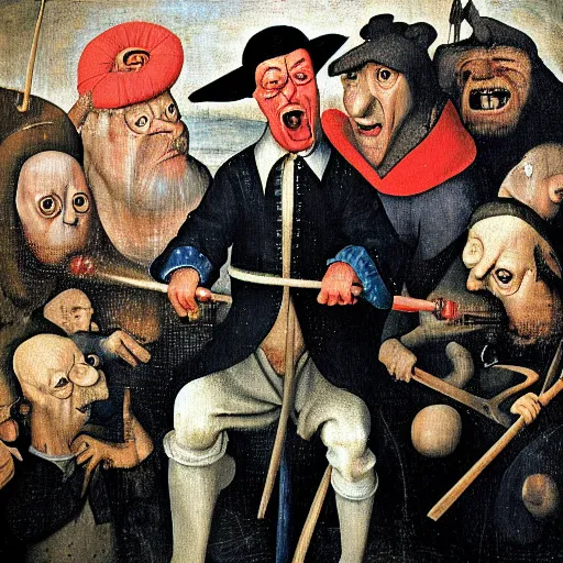 Image similar to red faced nigel farage angry screaming, by hieronymus bosch