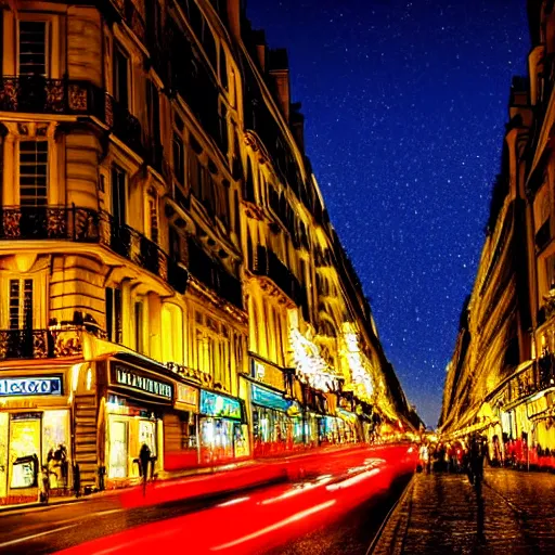 Image similar to award winning photo of paris at night, realistic photo