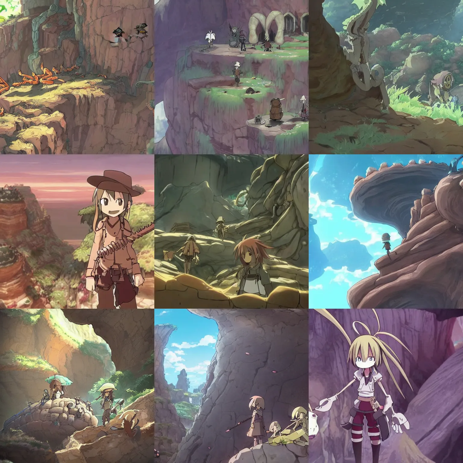 Prompt: “a sandstone pit full of scorpions in the Made in Abyss anime”