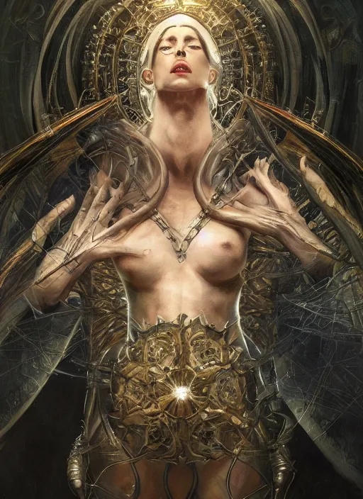 Prompt: album art priest casting divine quest spell, physically accurate, moody dynamic lighting, very very intricate, very very elegant, highly detailed, digital painting, artstation, HR GIGER, Hieronymus Bosch, Francis Bacon, concept art, smooth, very beautiful, sharp focus, illustration, art by artgerm and greg rutkowski and alphonse mucha